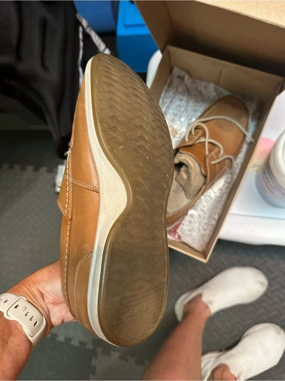 Men's Clark Tan Leather Boat Shoes with Lace-Up Comfort